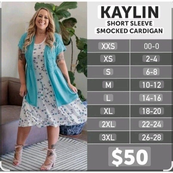 NWT Lularoe Kaylin Aqua Short Sleeved Smocked Cardigan Vest Size Small - Picture 2 of 7